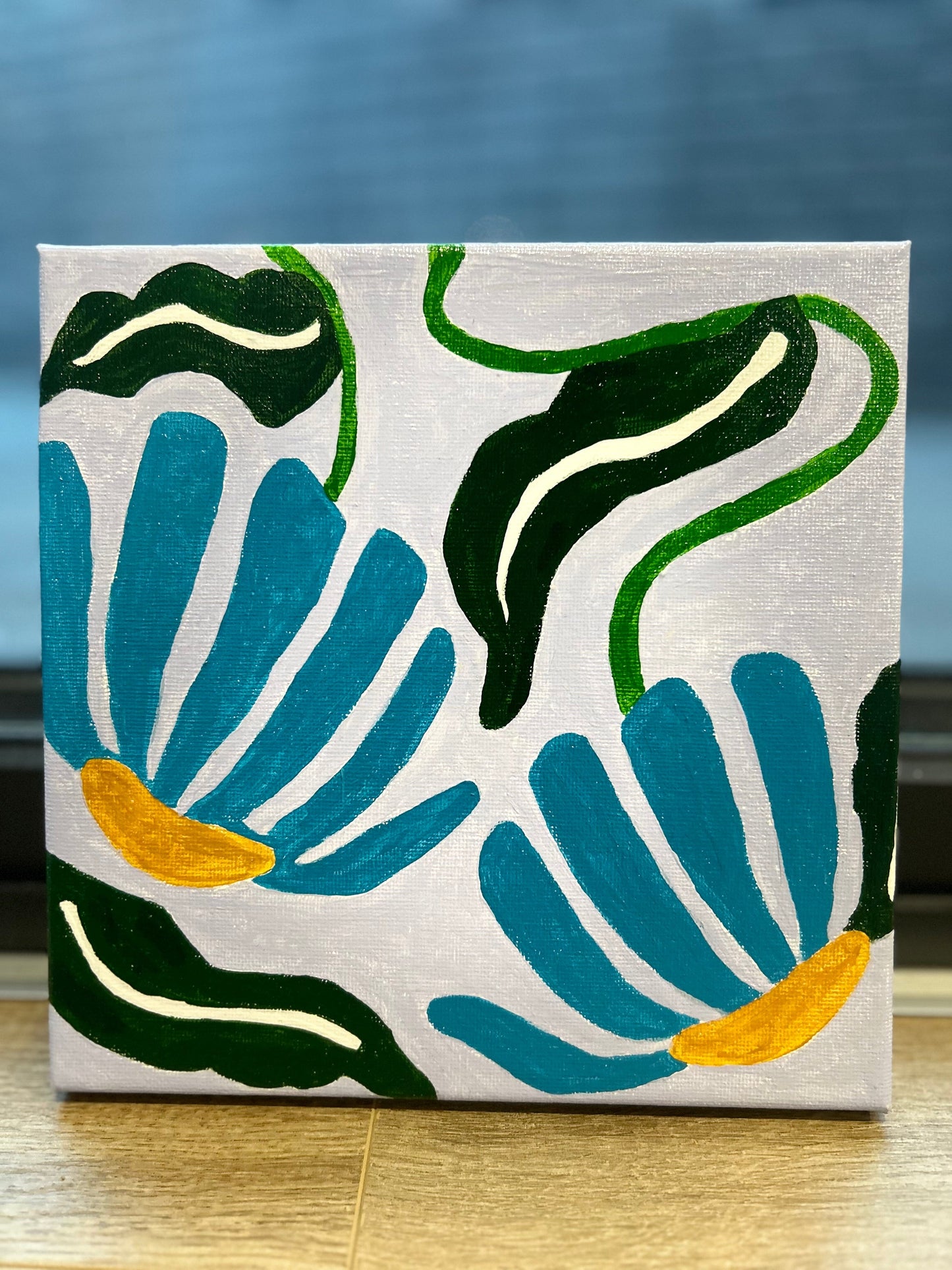 Aqua Bloom Wall Art - Hand-Painted Acrylic Art