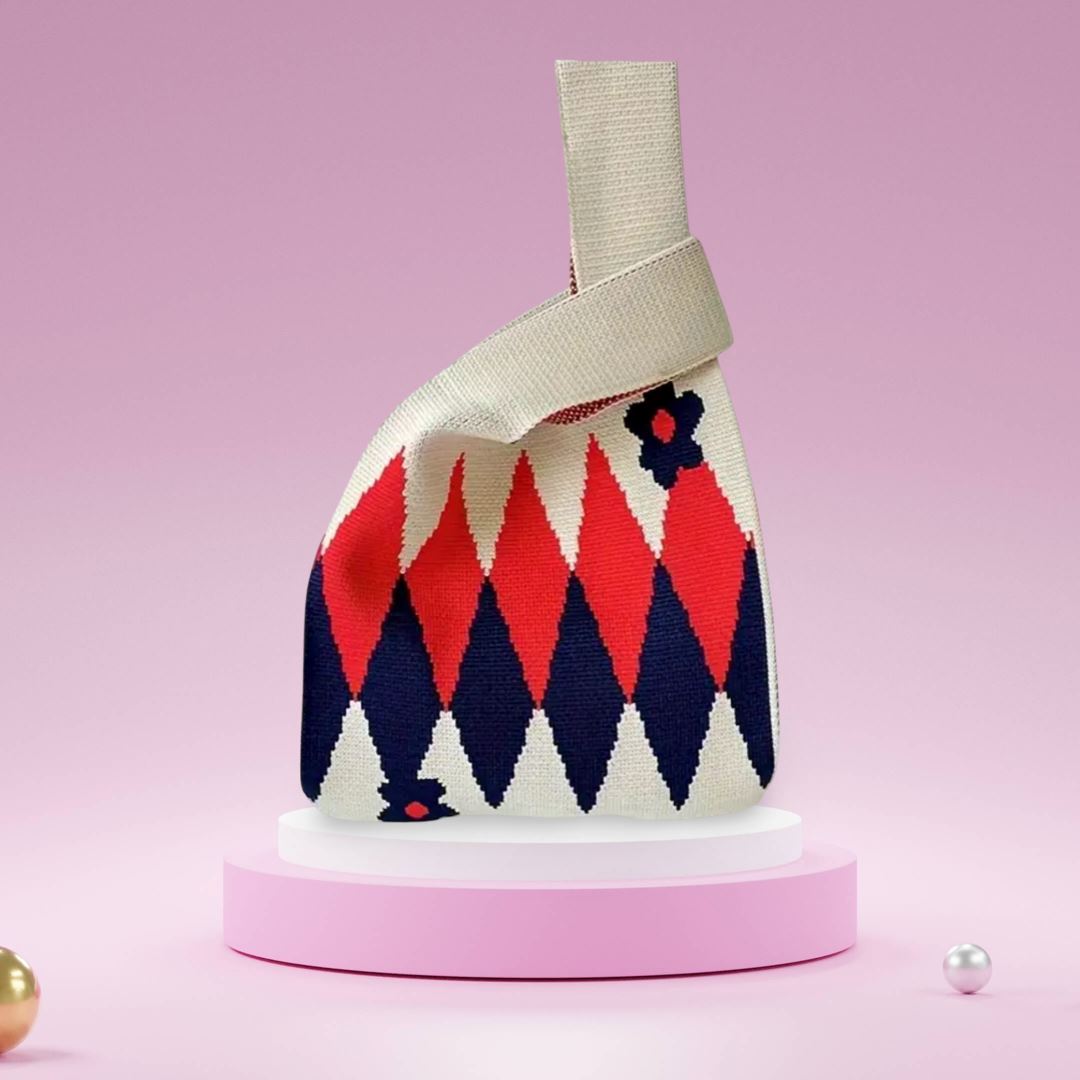 Geometric Rhombus Flower (Blue/Red) AustralCraft Tote Bag AustralCraft Tote Bag Great Functional Goods