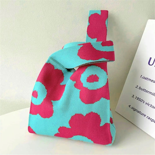 AustralCraft Quality Knit Tote Bag - Flower Puff Blue/Pink AustralCraft Tote Bag Great Functional Goods 