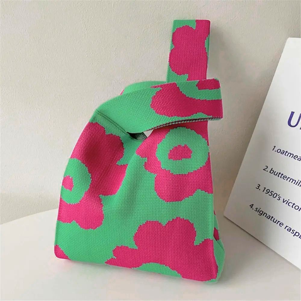 AustralCraft Quality Knit Tote Bag - Flower Puff Green/Red AustralCraft Tote Bag Great Functional Goods 