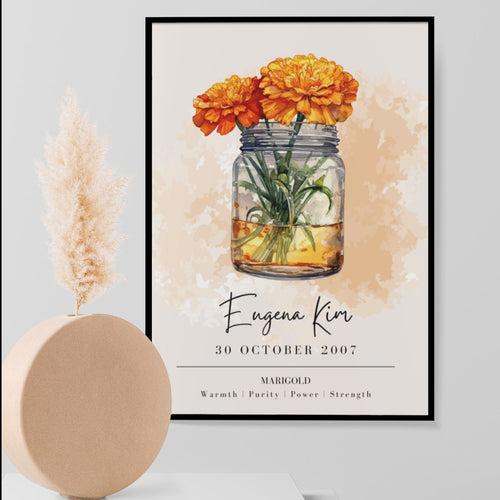 Birth Month Flower Art Print PERSONALISED ART PRINT Great Functional Goods 