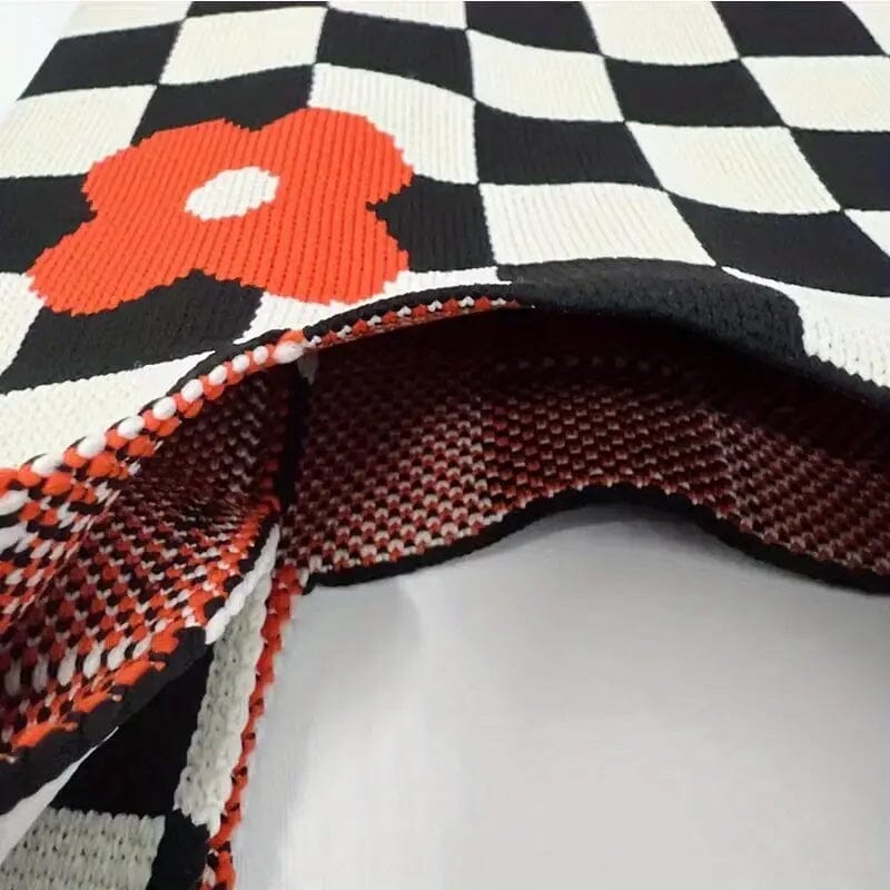 Black/White Retro Bloom Checkered AustralCraft Tote Bag AustralCraft Tote Bag Great Functional Goods 