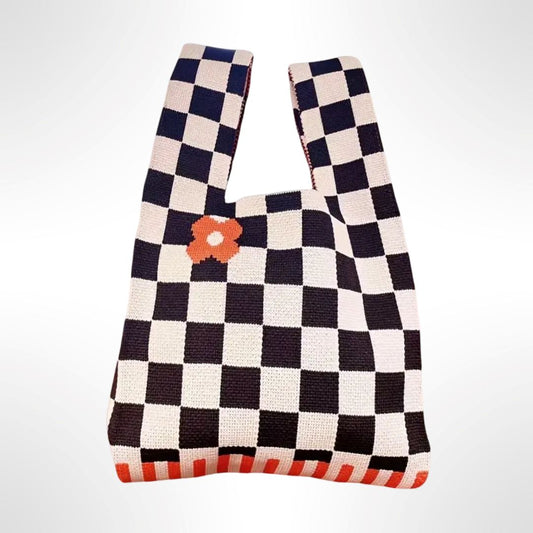 Black/White Retro Bloom Checkered AustralCraft Tote Bag AustralCraft Tote Bag Great Functional Goods 