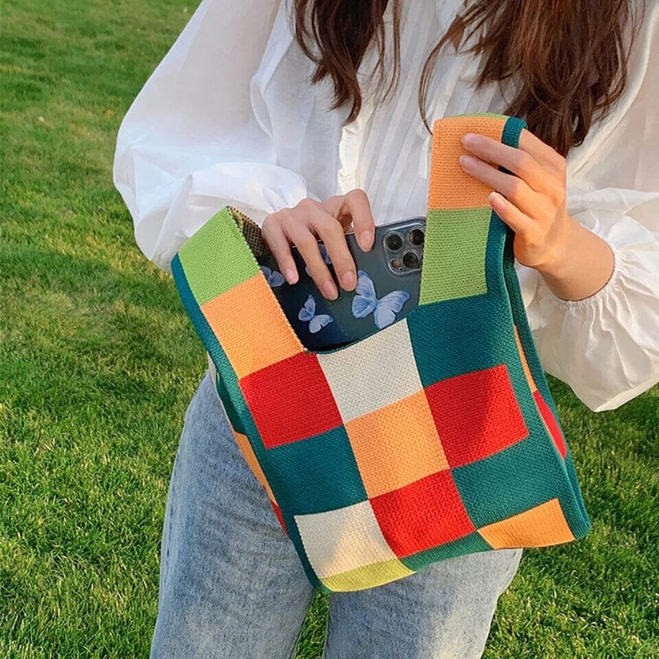 Green Checkered Colour Block AustralCraft Tote Bag AustralCraft Tote Bag Great Functional Goods 