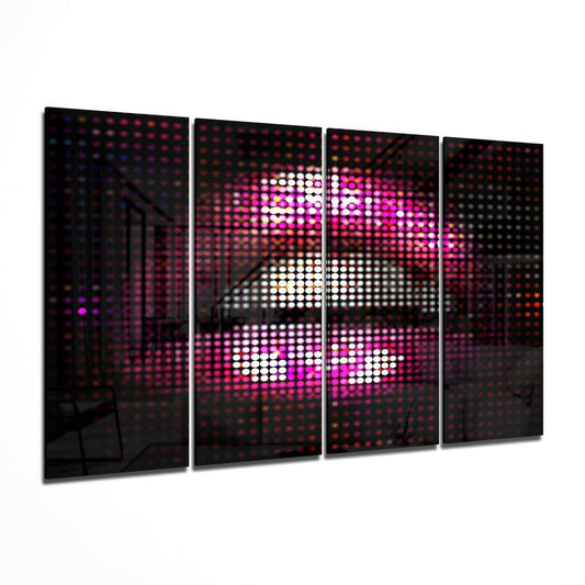 Lips 4 Pieces Mega Glass Wall Art (59"x36") Wall Decoration Insigne 