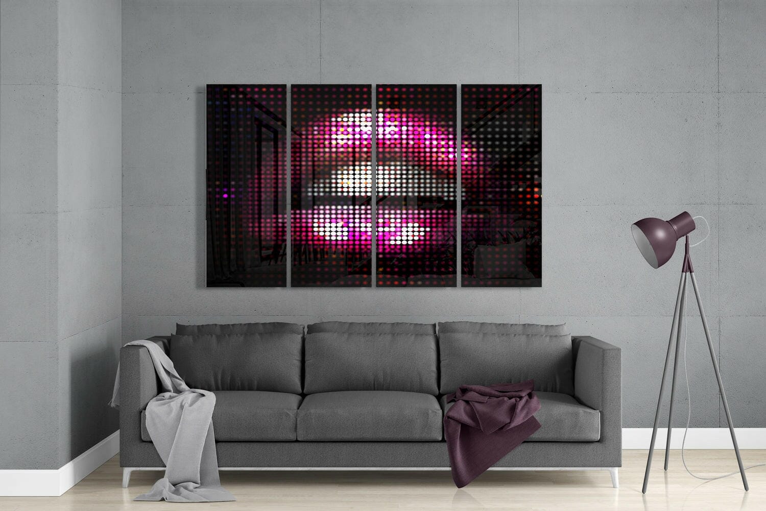 Lips 4 Pieces Mega Glass Wall Art (59"x36") Wall Decoration Insigne 