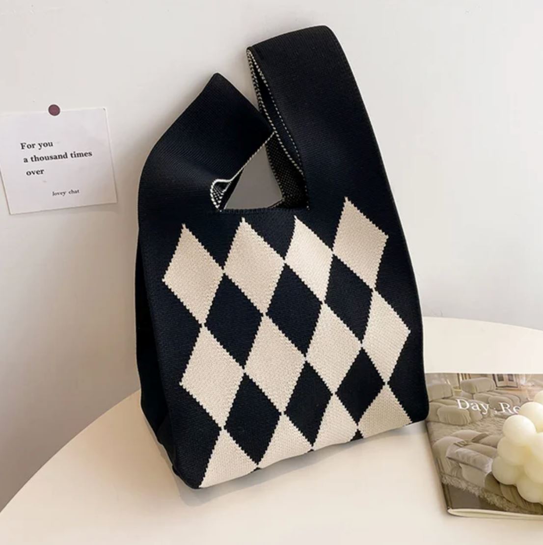 NEW: Milla Argyle Tote Bag in Black White Pattern AustralCraft Tote Bag Great Functional Goods 