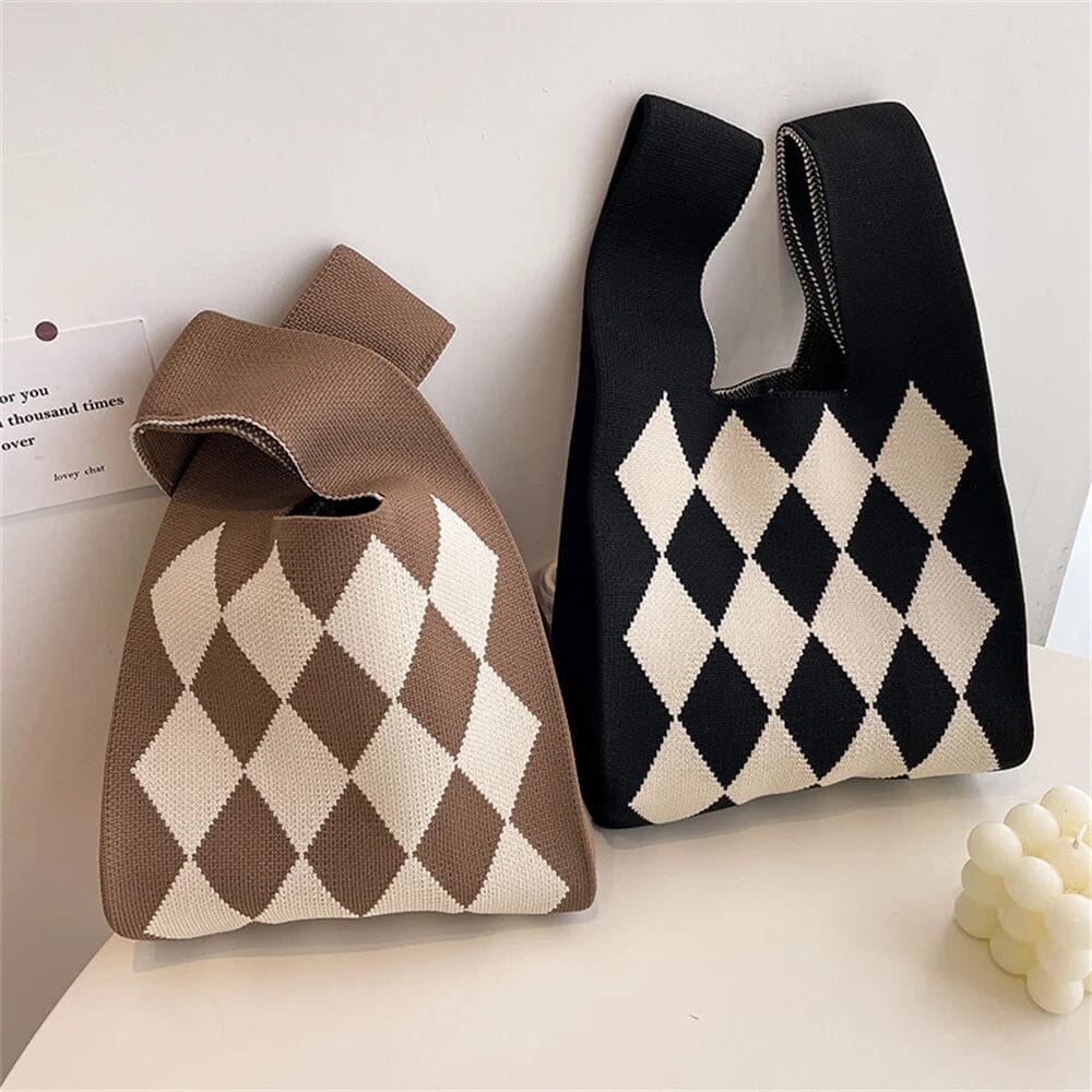 NEW: Milla Argyle Tote Bag in Brown Cream Pattern AustralCraft Tote Bag Great Functional Goods 