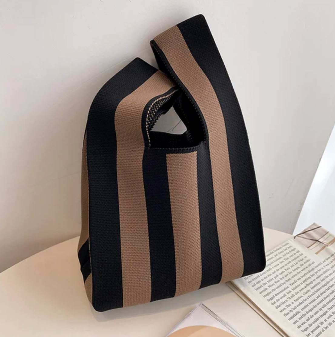 NEW: Stella Horizontal Tote Bag in Black & Tan Stripe AustralCraft Tote Bag Great Functional Goods 