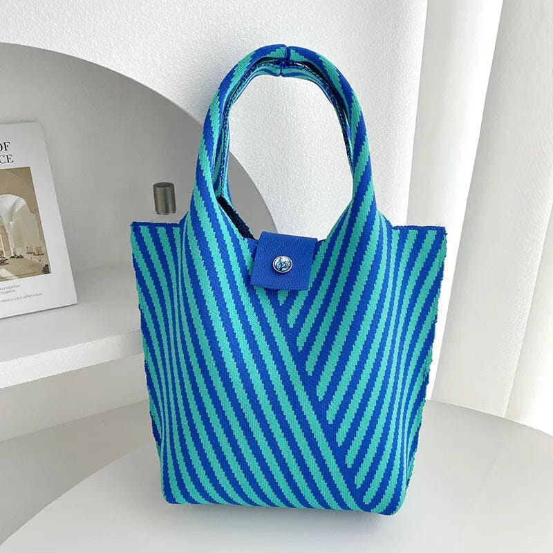 PREORDER: Janie Corrugation Knitted Shoulder Aqua Stripe AustralCraft Tote Bag AustralCraft Tote Bag Great Functional Goods 