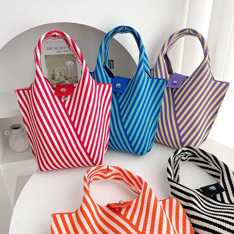 PREORDER: Janie Corrugation Knitted Shoulder Aqua Stripe AustralCraft Tote Bag AustralCraft Tote Bag Great Functional Goods 