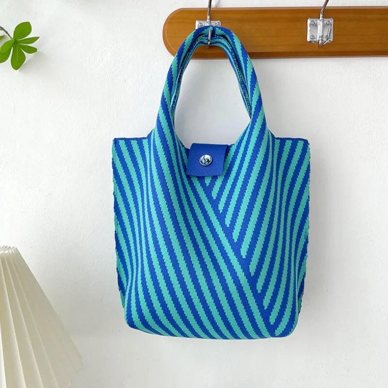 PREORDER: Janie Corrugation Knitted Shoulder Aqua Stripe AustralCraft Tote Bag AustralCraft Tote Bag Great Functional Goods 