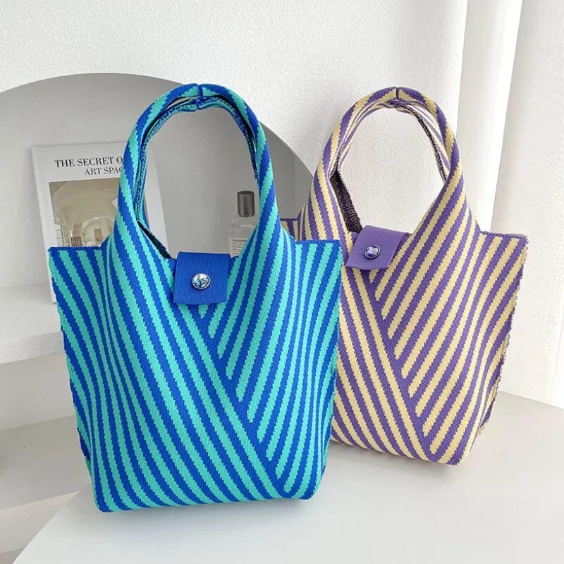 PREORDER: Janie Corrugation Knitted Shoulder Aqua Stripe AustralCraft Tote Bag AustralCraft Tote Bag Great Functional Goods 