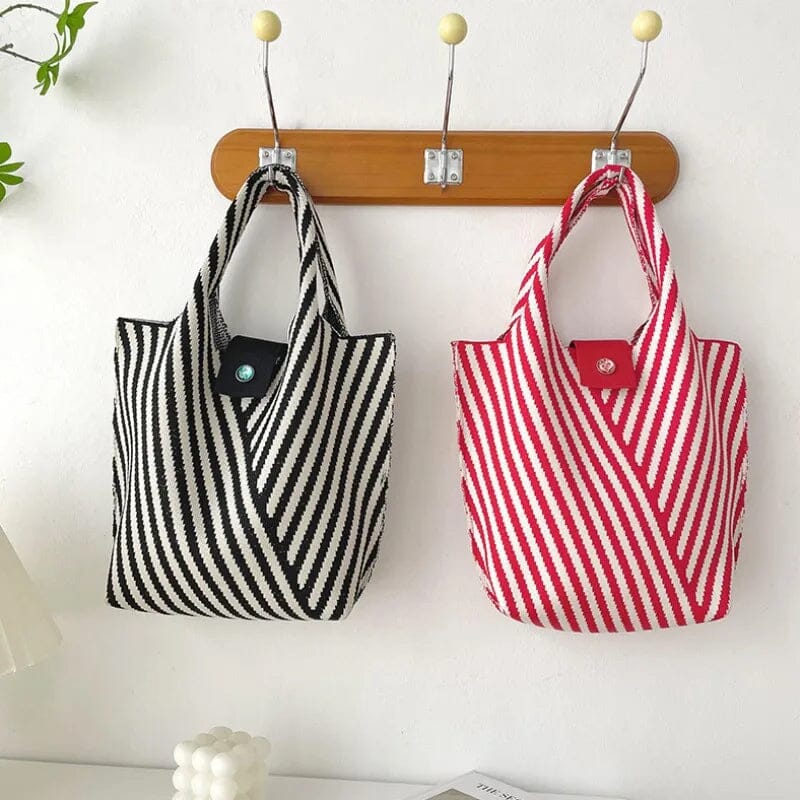 PREORDER: Janie Corrugation Knitted Shoulder Candy Cane Red AustralCraft Tote Bag AustralCraft Tote Bag Great Functional Goods 