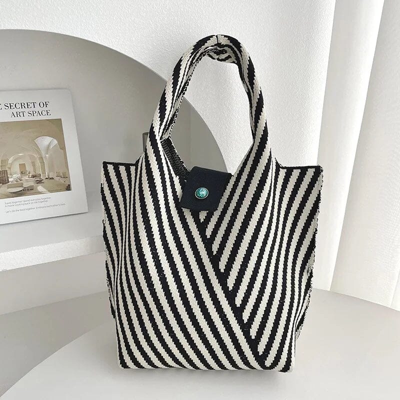 PREORDER: Janie Corrugation Knitted Shoulder Classic Black Stripe AustralCraft Tote Bag AustralCraft Tote Bag Great Functional Goods 
