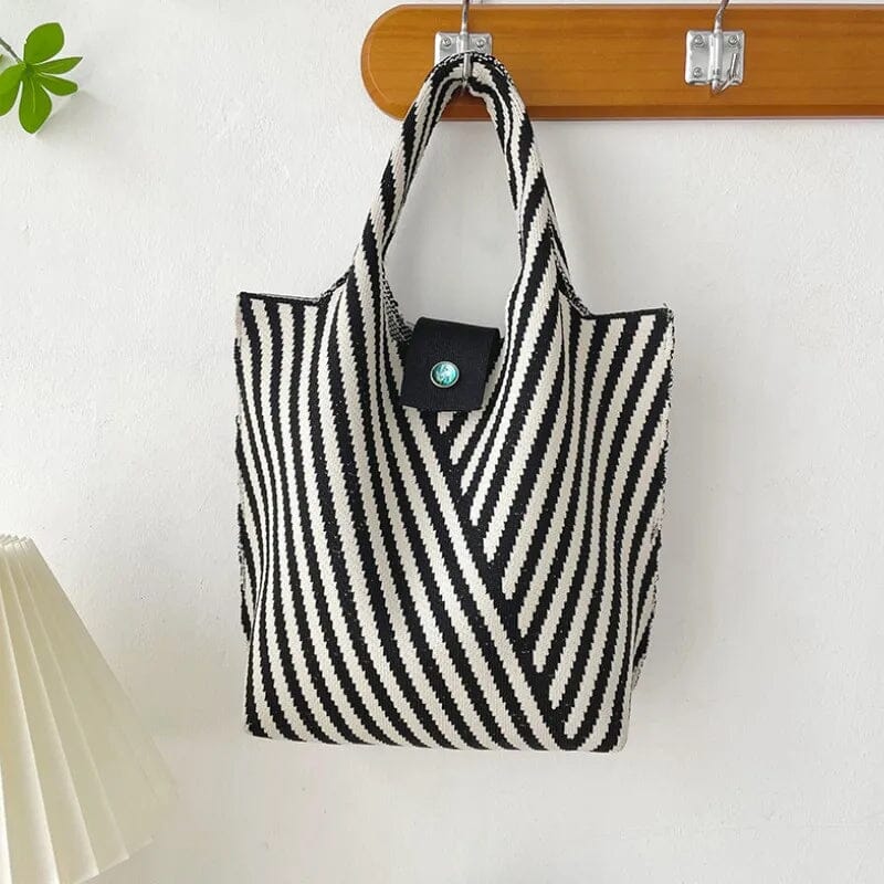 PREORDER: Janie Corrugation Knitted Shoulder Classic Black Stripe AustralCraft Tote Bag AustralCraft Tote Bag Great Functional Goods 