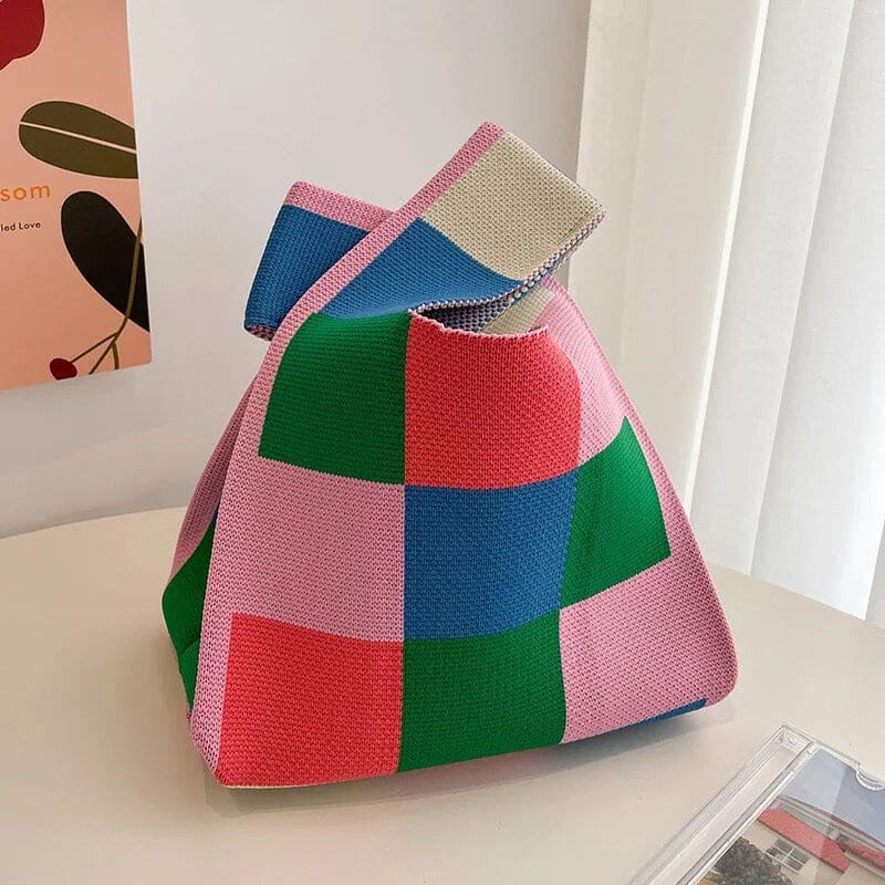 AustralCraft Checkered Colour Block Tote Bag AustralCraft Tote Bag Great Functional Goods Pink Green 