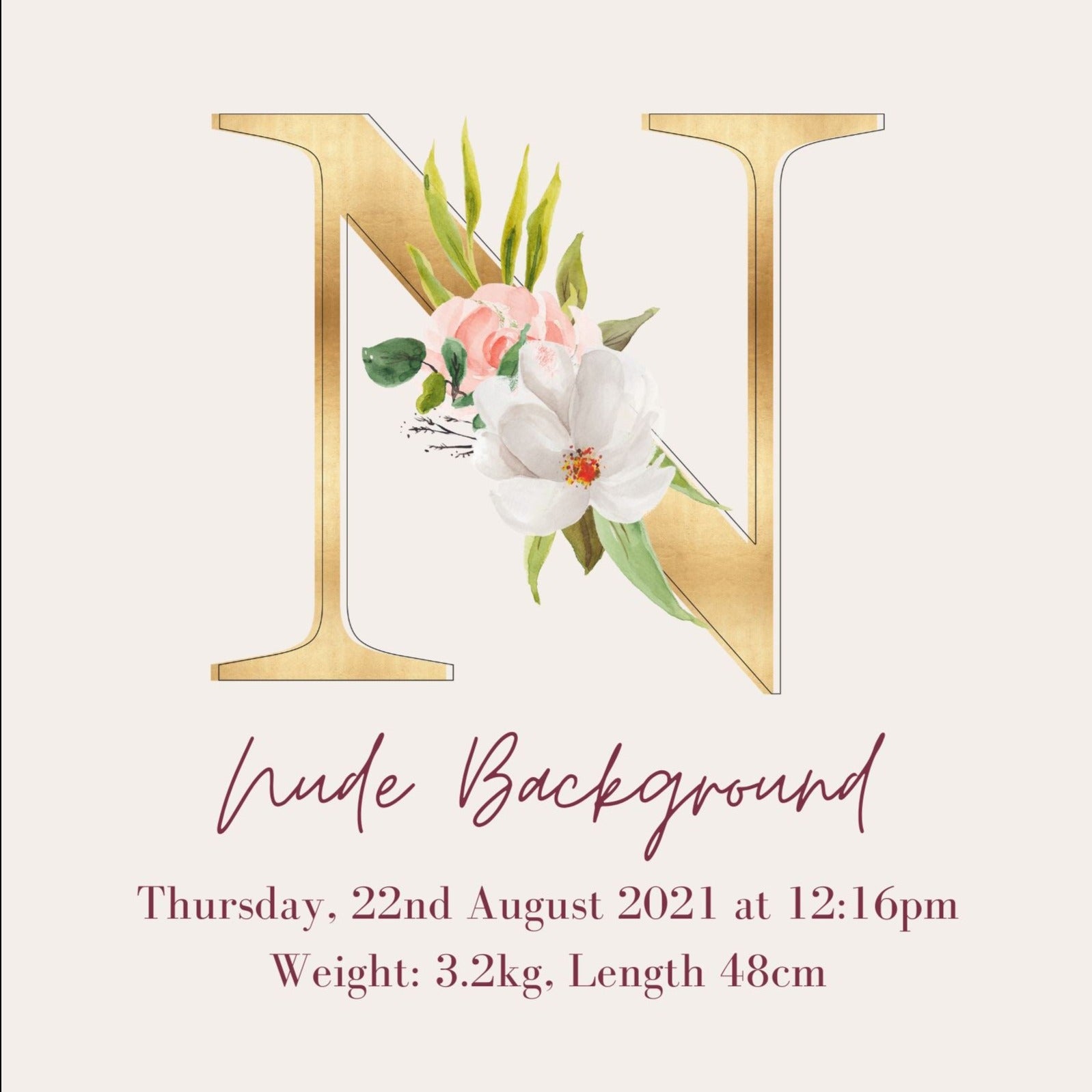 Personalised Birth Announcement - Art Print PERSONALISED BIRTH ANNOUNCEMENT ART PRINT Great Functional Goods Nude 