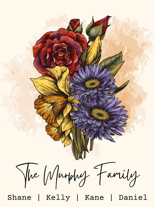 Personalized Birth Month Flower Art Print PERSONALISED ART PRINT Great Functional Goods 