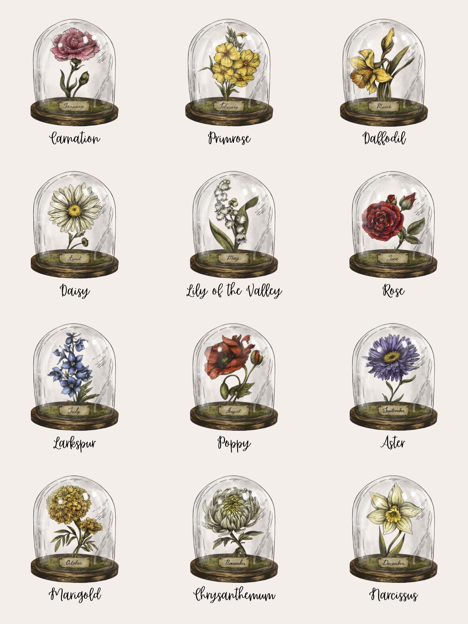 Personalized Birth Month Flower Art Print PERSONALISED ART PRINT Great Functional Goods 